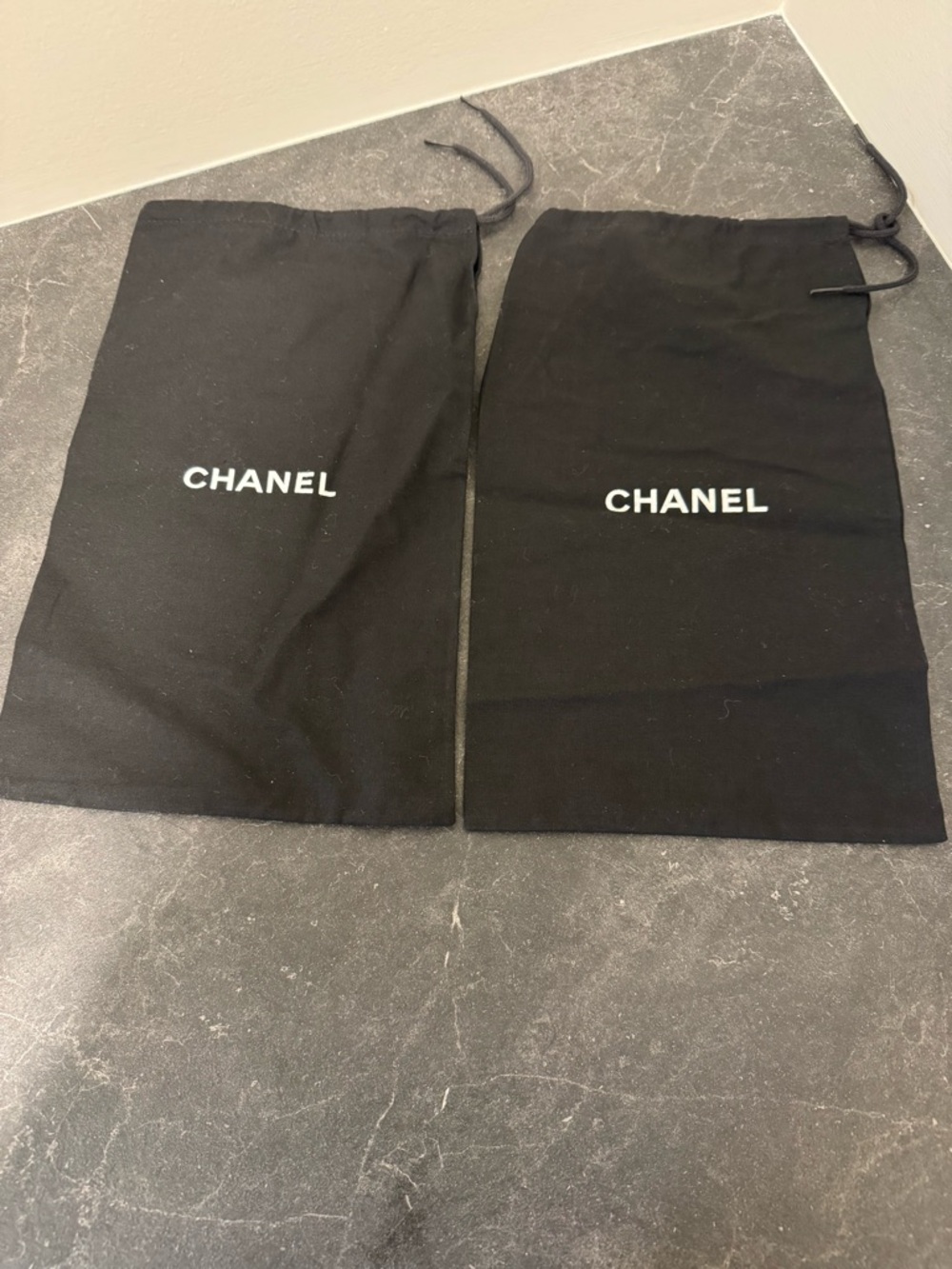 CHANEL Black Cotton Drawstring Dust Bag Duo
